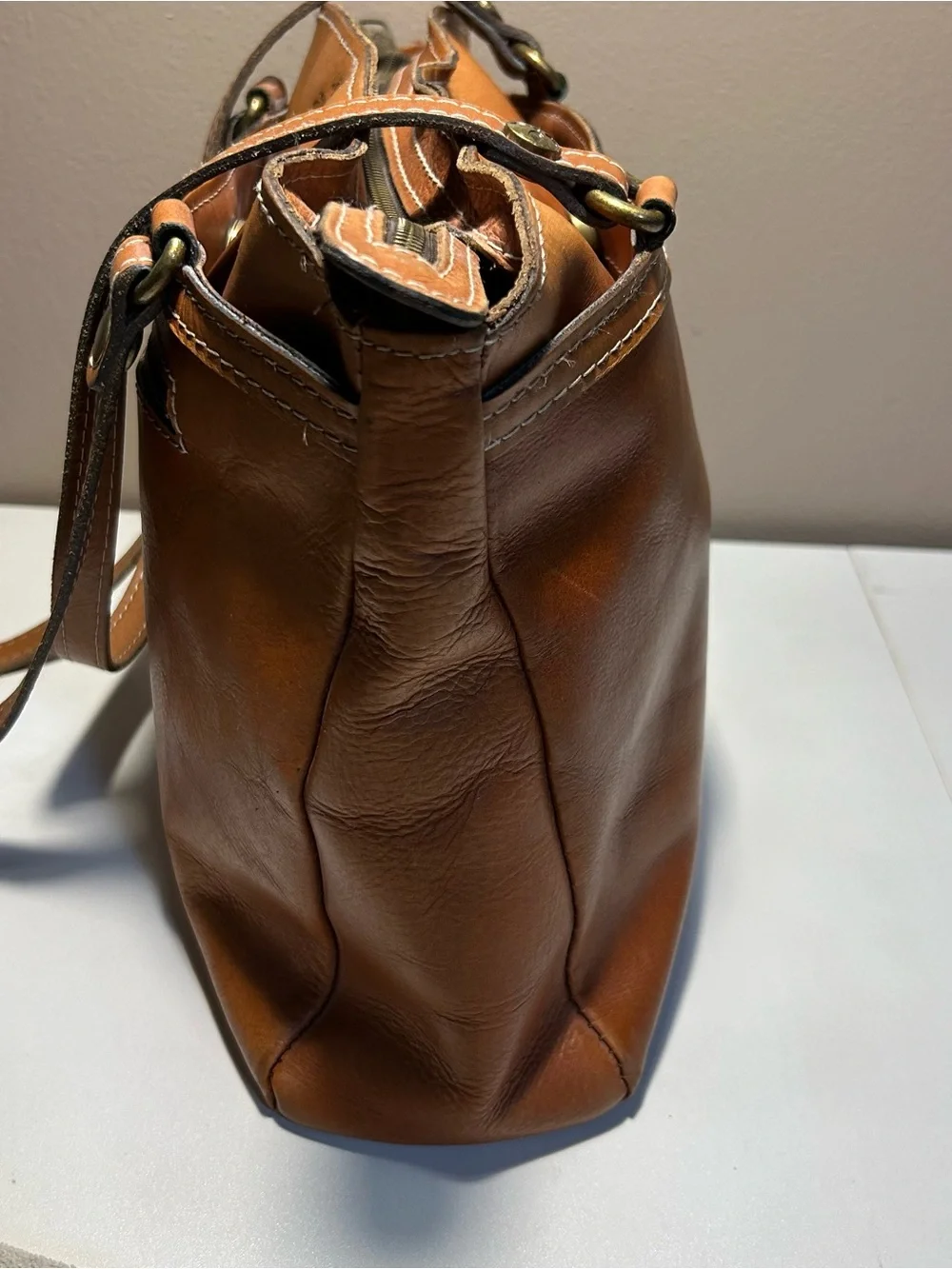 Patricia Nash Poppy Tote Heritage Shoulder Bag Tote Italian Leather Brown